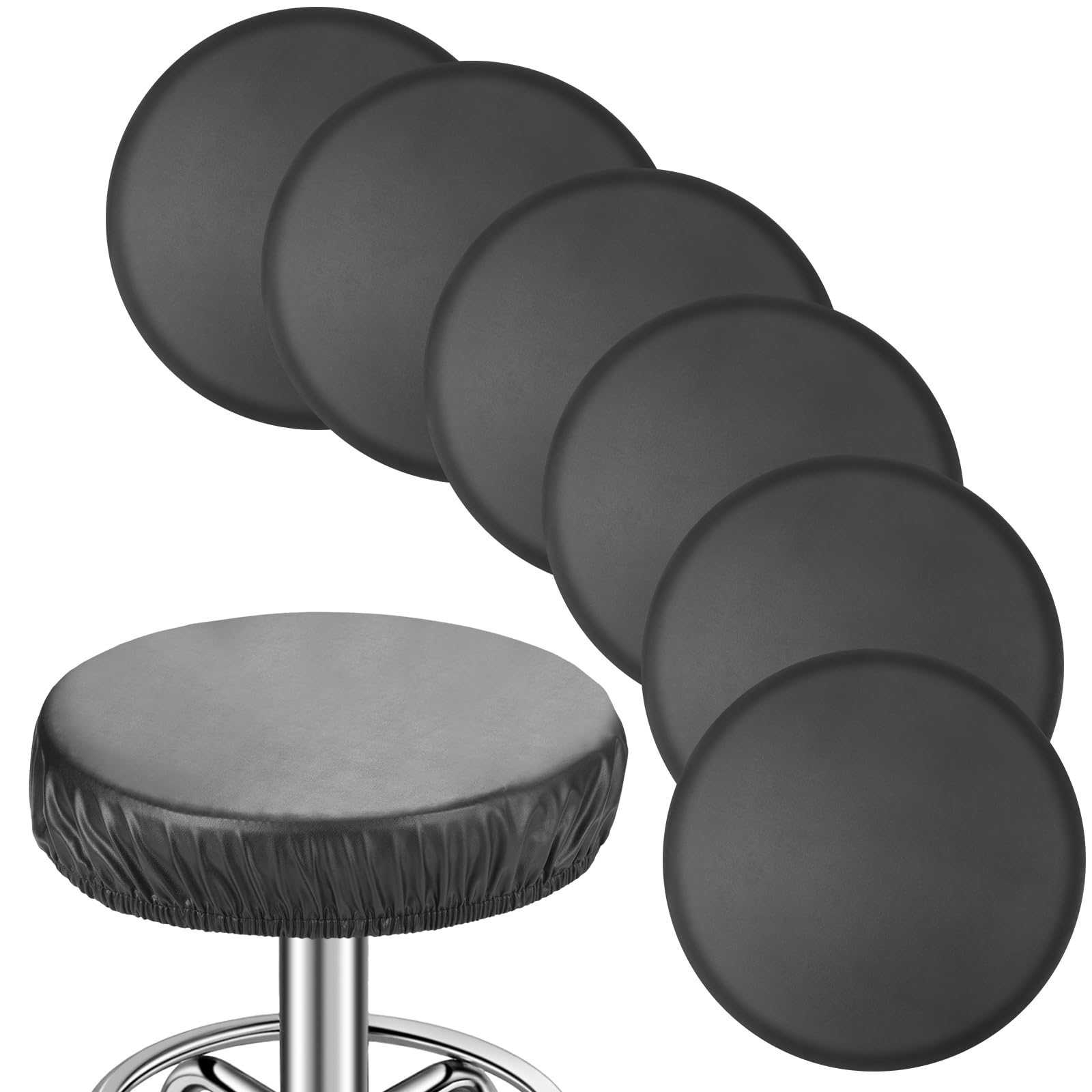 Photo 1 of ***POSSIBLY MISSING SOME PIECES*** Newwiee 6 Pcs Leather Round Bar Stool Seat Covers, Waterproof PU Stretch Round Barstool Seat Covers Cushion with Elastic Bands for Bar Swivel Chair, 13 to 17 Inches(Black)