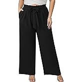 AusLook Women's Plus Size Wide Leg Lounge Pants with Pockets High Waisted Palazzo Adjustable Tie Knot Trousers 1X-5X