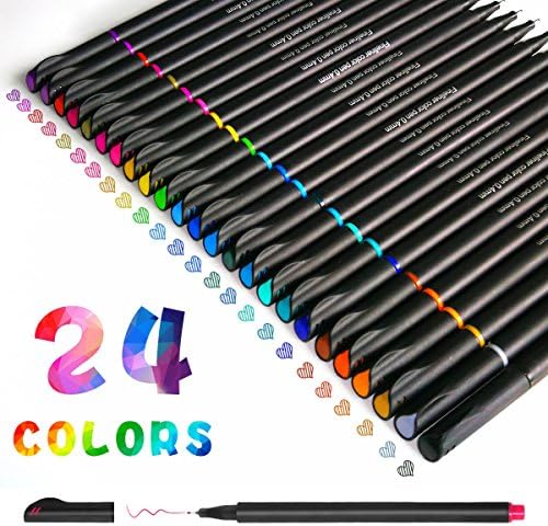 Cenfenner Fineliner Color Pen Set, 0.4mm Fine Point Markers, Fine Line Colored Sketch Writing Drawing Pens Perfect for Coloring Book and Bullet Journal Art Projects, 24-Count