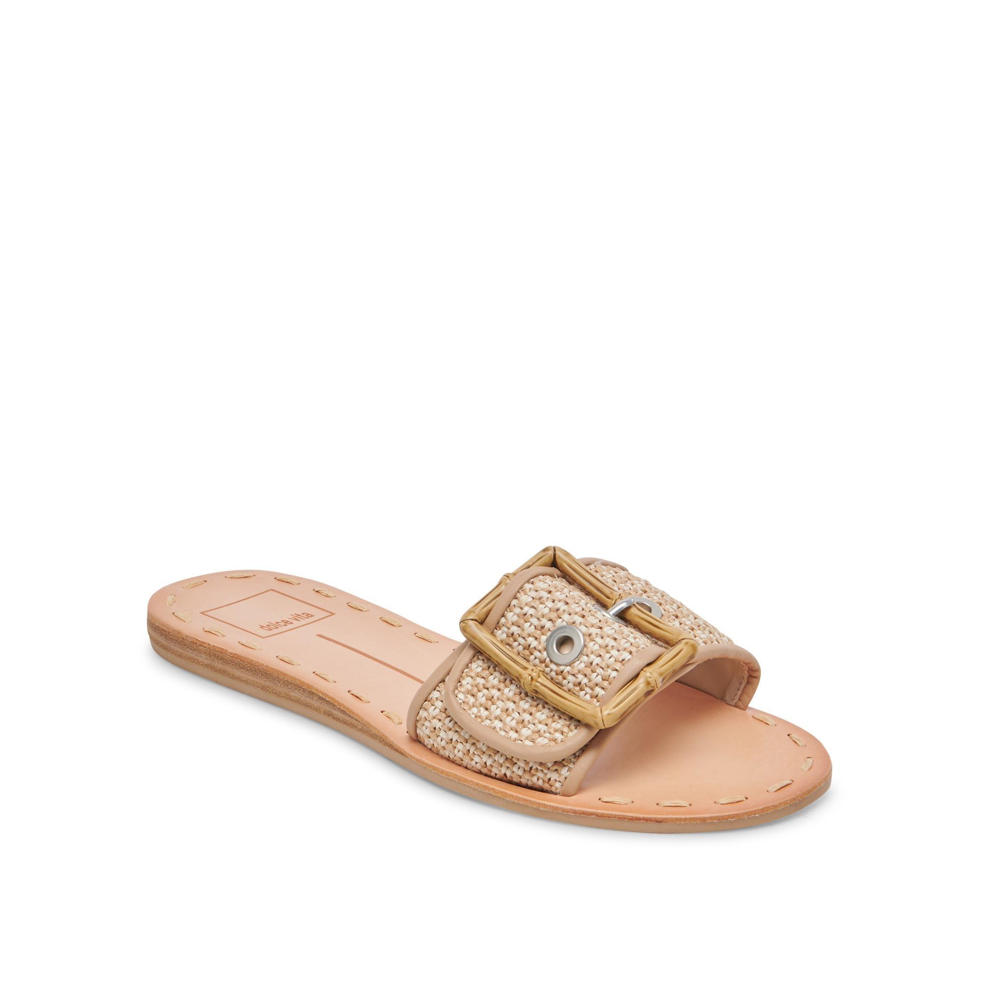 Dolce Vita Women’s DASA Slide Sandal, White/Natural Raffia, 10