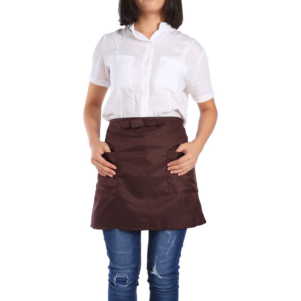 Tnfeeon Server Aprons with 2 Pockets Waterdrop Resistant Oil Proof Waitress Waiter Waist Apron Short Aprons for Men Women Kitchen Restaurant 22.7 x 14.8 Inch Brown