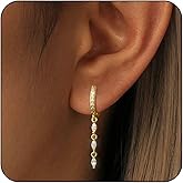 Lunvky 14K Gold Plated Dangle Earrings for Women Dainty Silver Drop Earring Trendy Small Long Dangling Wedding Bridesmaid Hoop Diamond Crystal Cute Earring Jewelry Valentine Gifts