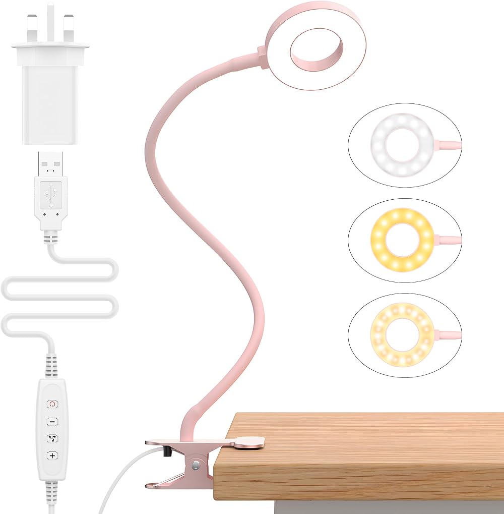 iZELL LED Desk Lamp with USB Adapter 3 Color Modes 10 Brightness 40cm Arm
