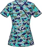 Runway by Cherokee Women's Mock Wrap Butterfly Print Scrub Top