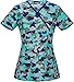 Runway by Cherokee Women's Mock Wrap Butterfly Print Scrub Top
