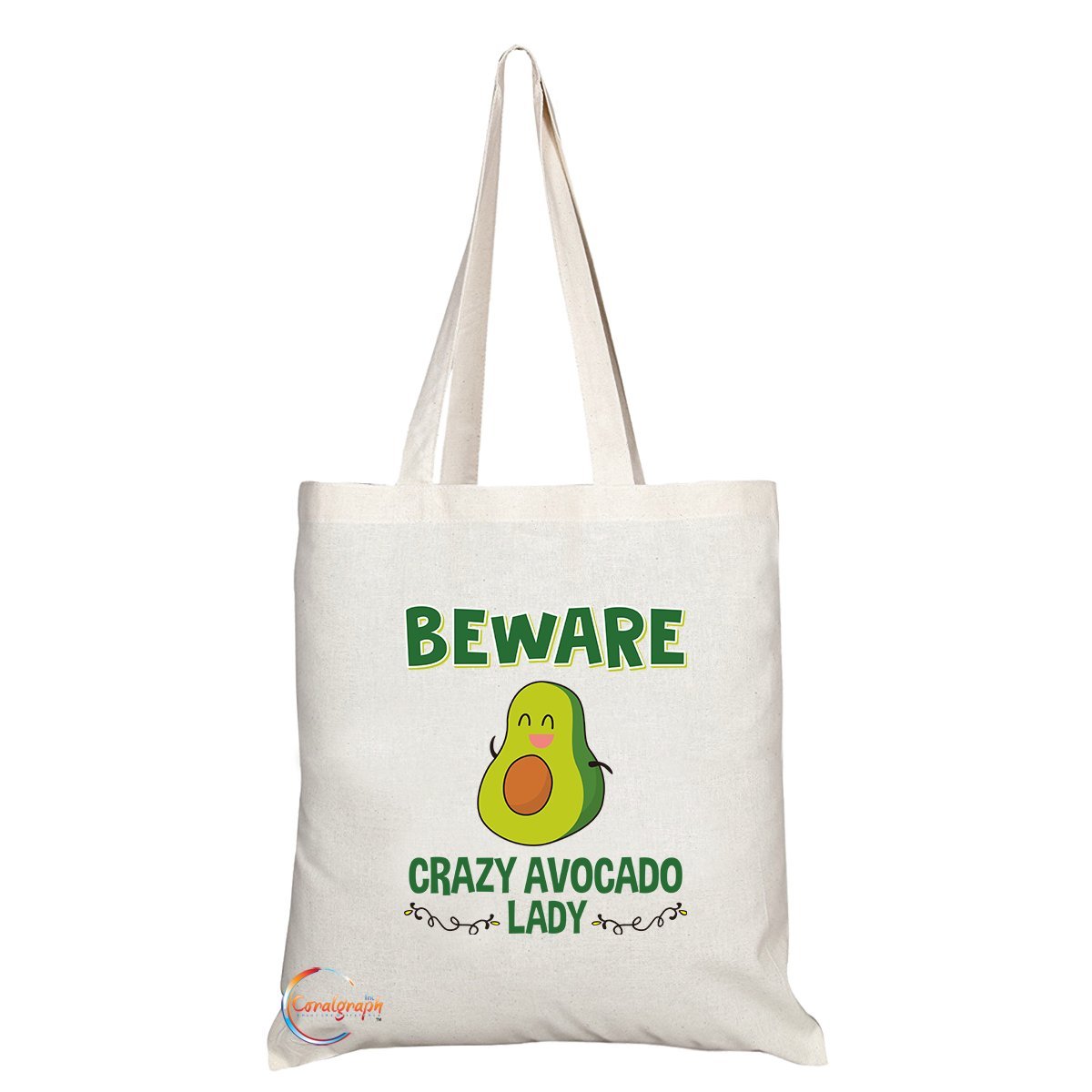 Coralgraph Inc TB299 Beware Crazy Avocado Lady Novelty Present Gift Printed Eco-Friendly Stylish Long Handled Tote Shoulder Bag