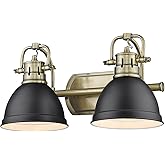 Golden Lighting Duncan Aged Brass Two-Light Bath Vanity with Matte Black Shades