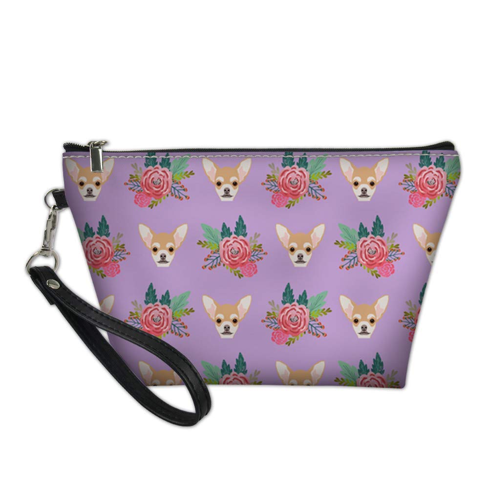 HUGS IDEA PU Leather Makeup Bag Female Zipper Cosmetic Case with Removable Strap-Animal Dog