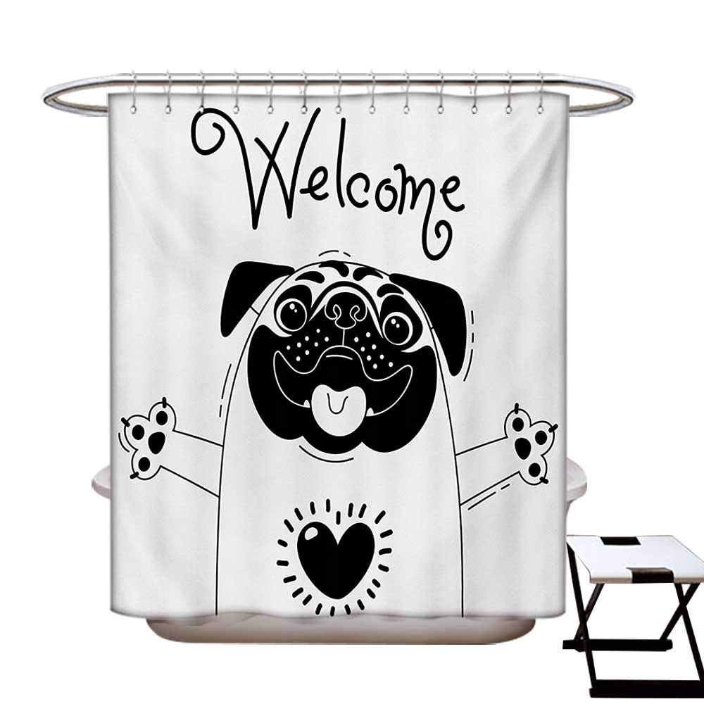 Amazon Com Pug Shower Curtains 3d Digital Printing Cute Black And