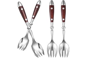 PACKOVE 4pcs Dinner Forks with Wooden Handle, 430 Stainless Steel Salad and Fruit Serving Forks for Reusable