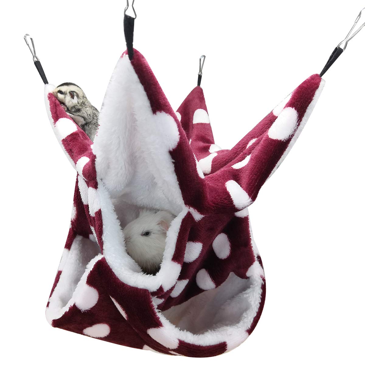 LEFTSTARER Rat Ferret Sugar Glider Cage Hammock Bedding Small Pet Cage Accessories Toy Triple-Layer Hammock Bedding for Hamster Guinea Pig Sugar Glider Rat Ferret Chinchilla Playing Sleeping(Red)