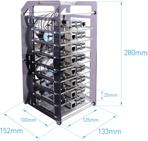 GeeekPi Raspberry Pi Cluster Caja, Raspberry Pi Rack Case Caja apilable con ventilador 120mm RGB LED 5V Fan para Raspberry Pi 4B / 3B + / 3B / 2B / B + y Jetson Nano (8 capas)