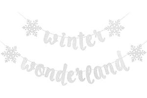 TEEPOLLY Snowflake Winter Wonderland Banner - Silver Glittery Winter Wonderland Snowflake Decorations, Winter Wonderland Snow Frozen Christmas Themed Birthday Party Decorations Supplies