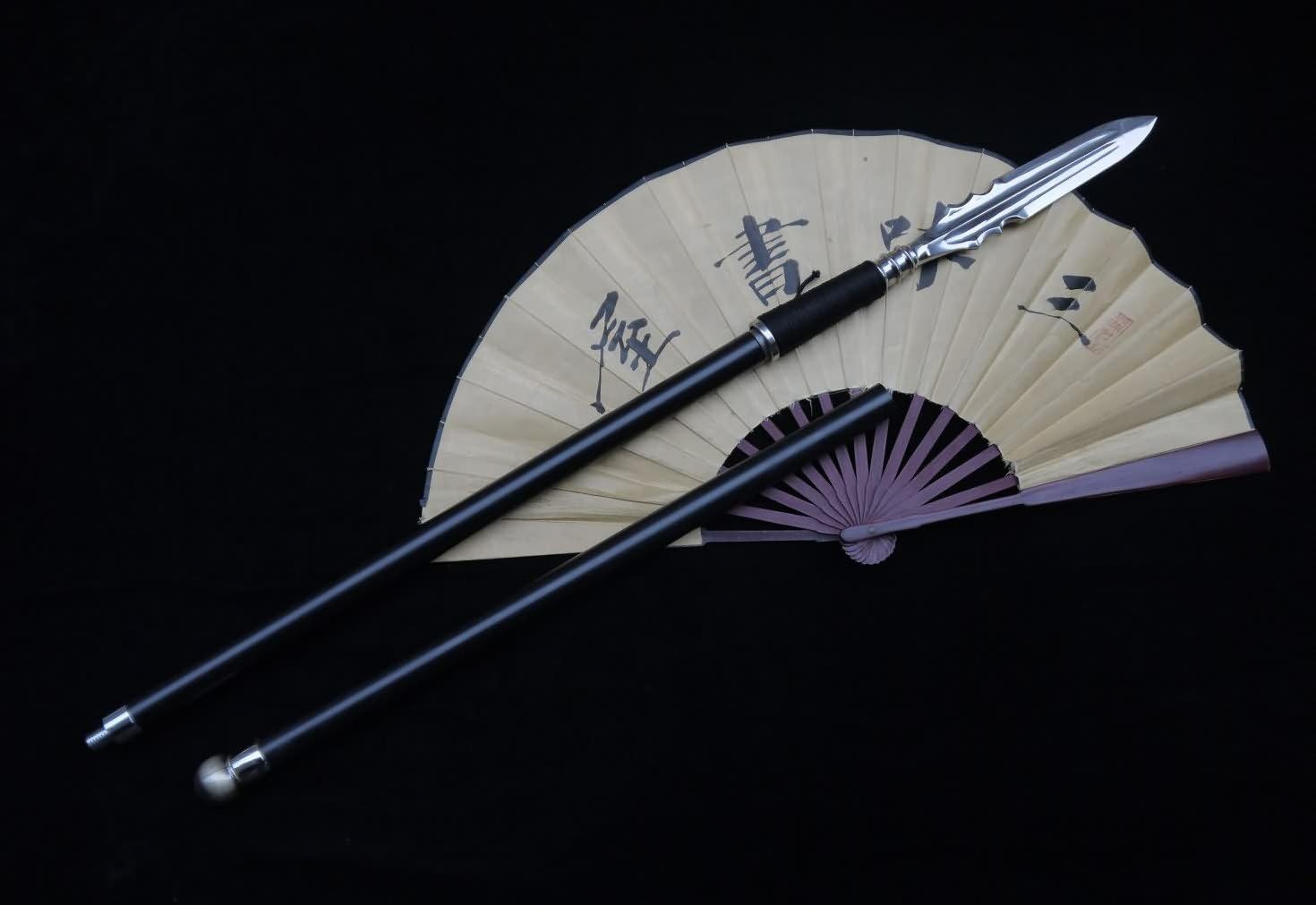 Chinese ancient cold weapons/Spear stainless steel/Black two rod