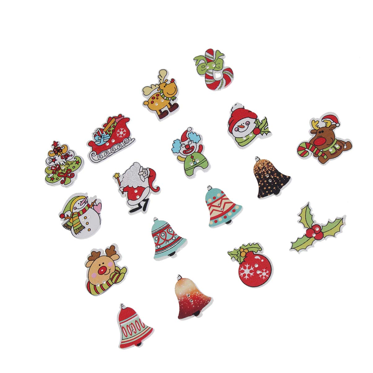 Toddmomy 50pcs Christmas Wood Buttons Xmas Santa Claus Snowman Elk Deer Bell 2 Holes Sewing Button DIY Knitting Buttons for Scrapbooking 2.5cm (Mixed Style)