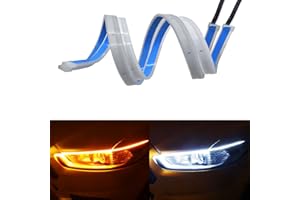 CEYES 2PC Car LED Strip Lights, 18 Inch Flexible LED Headlight Strips Dual Color White Turn Signal Yellow Lights IP67 Waterproof Car Daytime Running Light Strip for Truck SUV MiniVan