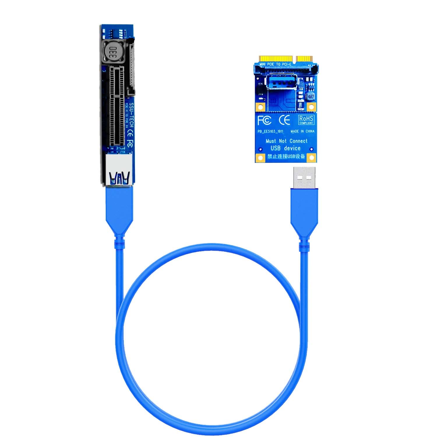 GLOTRENDS UEX105 600mm Mini PCIe to PCIe X4 Riser Cable (PCIe 3.0 X1 Speed), for PCIe WiFi Card, M.2 PCIe Card, USB PCIe Card, Sound Card, etc