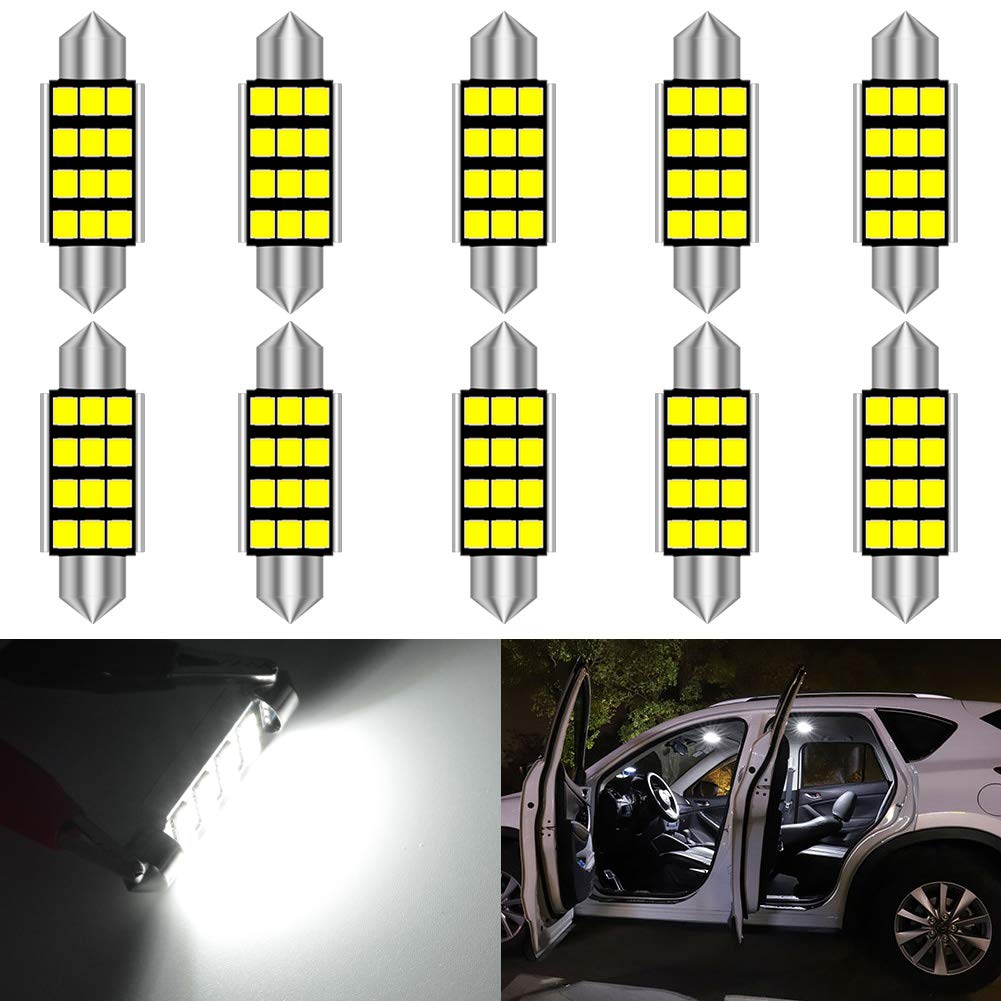 KATUR Super Bright 5630 Chipsets Aluminum CanBus Error Free 1.72'' 42mm DE3175 DE3021 DE3022 6428 7065 LED Festoon Car Interior Door Map Dome Lights Xenon White 12V 10-Pack