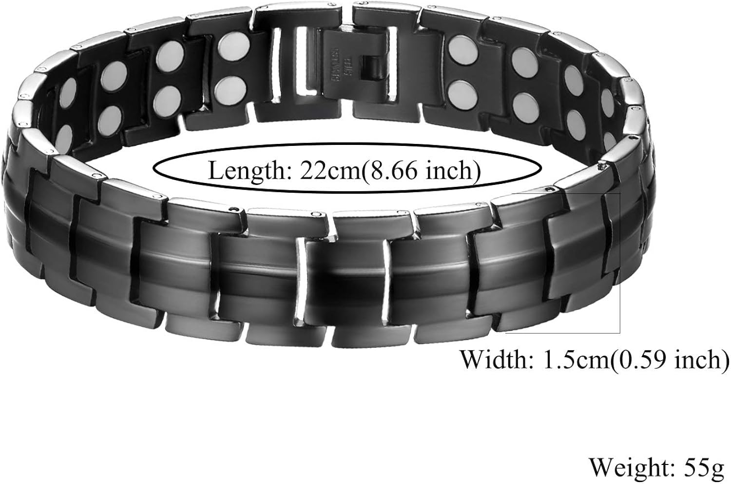 Wincone Magnetic Bracelet For Mens Elegant Gray Stainless Steel Ultra Strength Double Row 44 Pcs 3500 Gauss Magnetic Therapy Bracelets Pain Relief for Arthritis & Carpal Tunnel, with Removal Tool: Jewelry