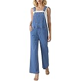 HISEA Denim Overalls Loose Fit for Women, Women's Jean Cotton Overall Bib Baggy with Barrel Leg for Summer and Work, Blue