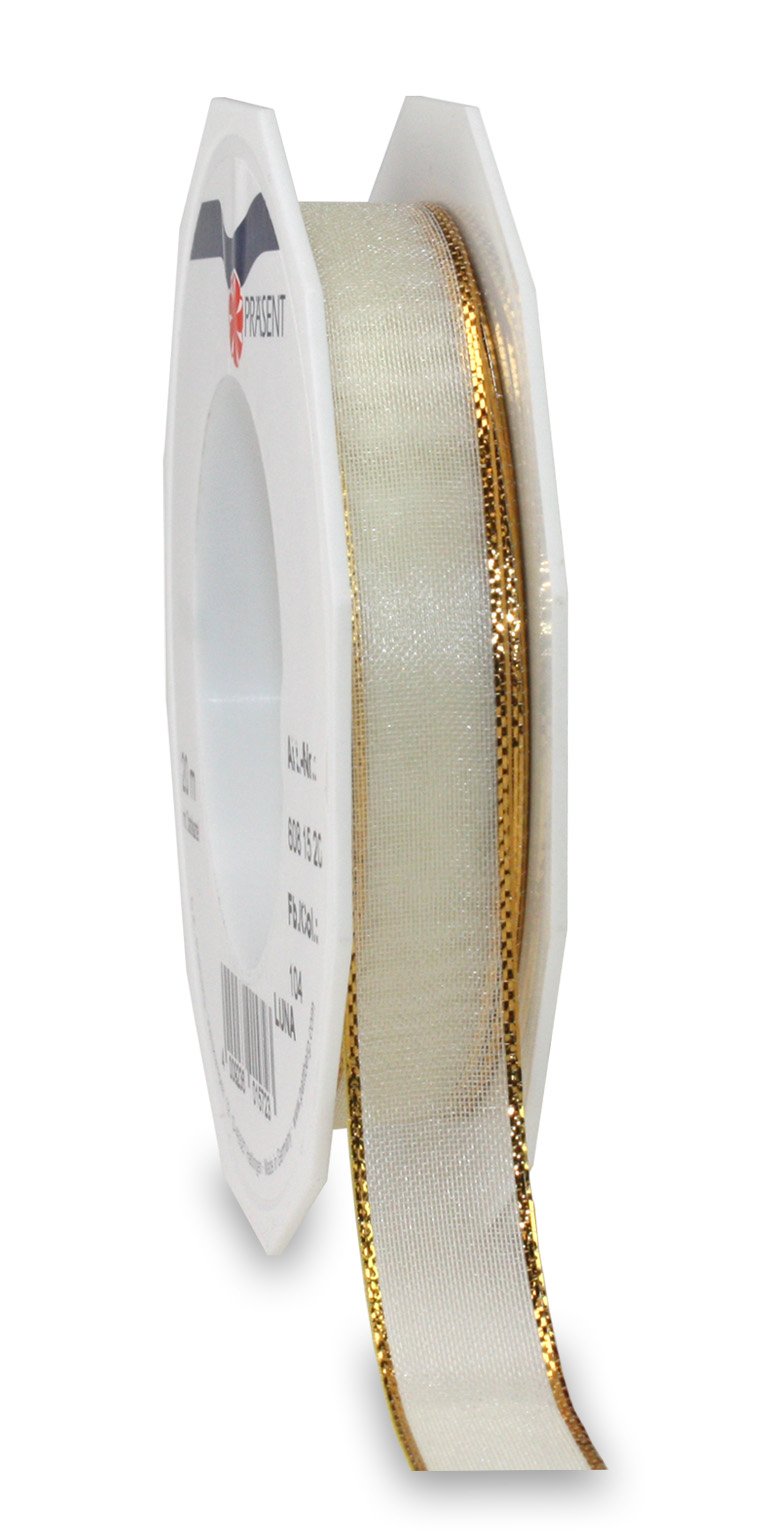 Präsent - Luna Organza wired edge Ribbon Cream 20-m-Roll 15 mm width — image 1
