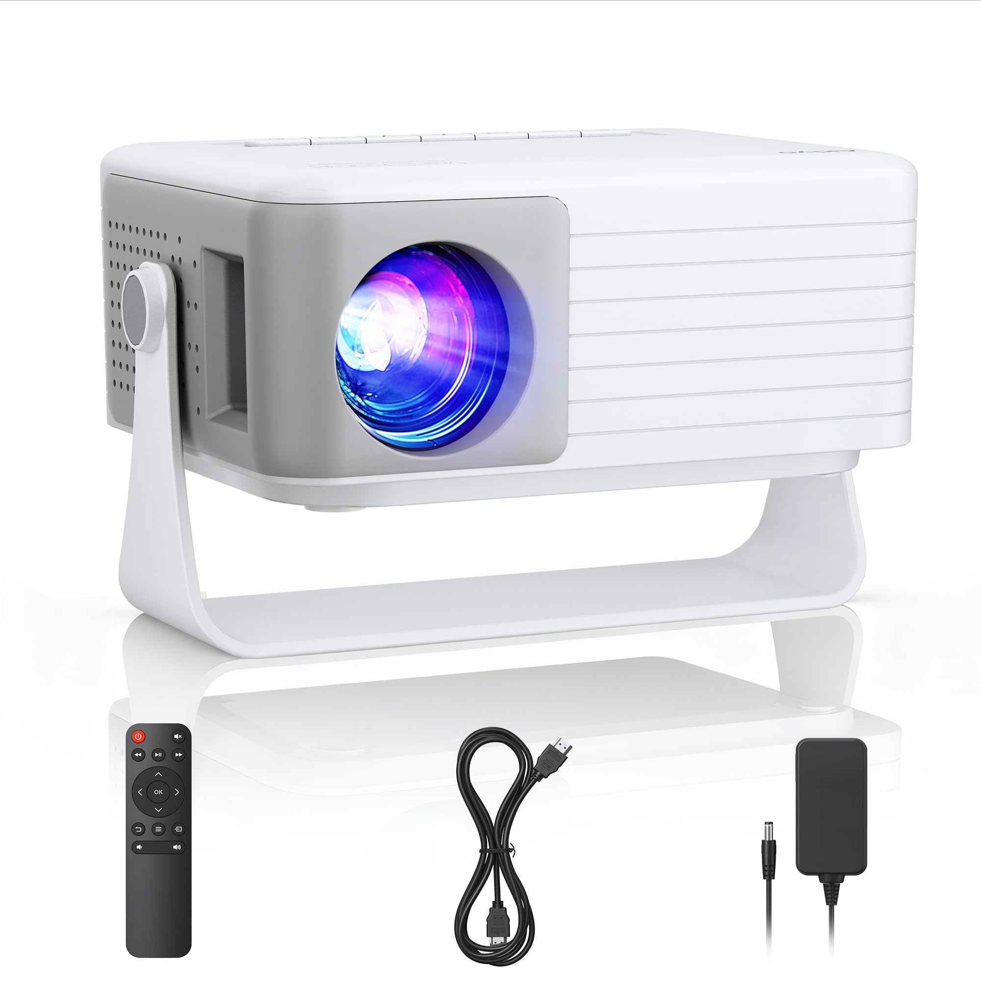 Mini Beamer [Auto Keystone & 2026 Upgraded] AKIYO O1 Beamer Klein 1080P Unterstützt 360° Drehbar, 16000L Projektor für Heimkino, 50% Zoom Outdoor Projektor Kompatibel mit Smartphone/TV Stick/HDMI/USB