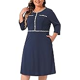 Agnes Orinda Plus Size Dresses for Women Crew Neck 3/4 Sleeve Vintage Wear to Work Office Cocktail Bodycon Pencil Dress