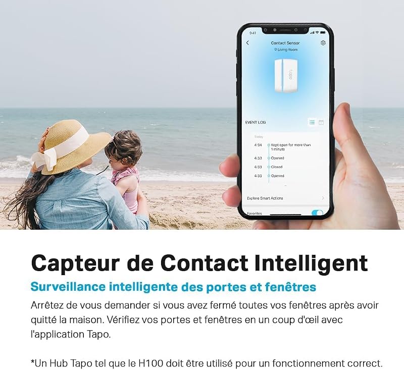 Détecteur Ouverture Porte Fenêtre Connecté WiFi, Alarme Maison T110