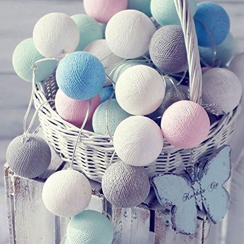 GXQS Cotton Ball Fairy String Lights, 20 LED Battery Operated String Lights for Christmas & Wedding Party Decorations, Home Kid's Room Bedroom Patio Garlands Decor