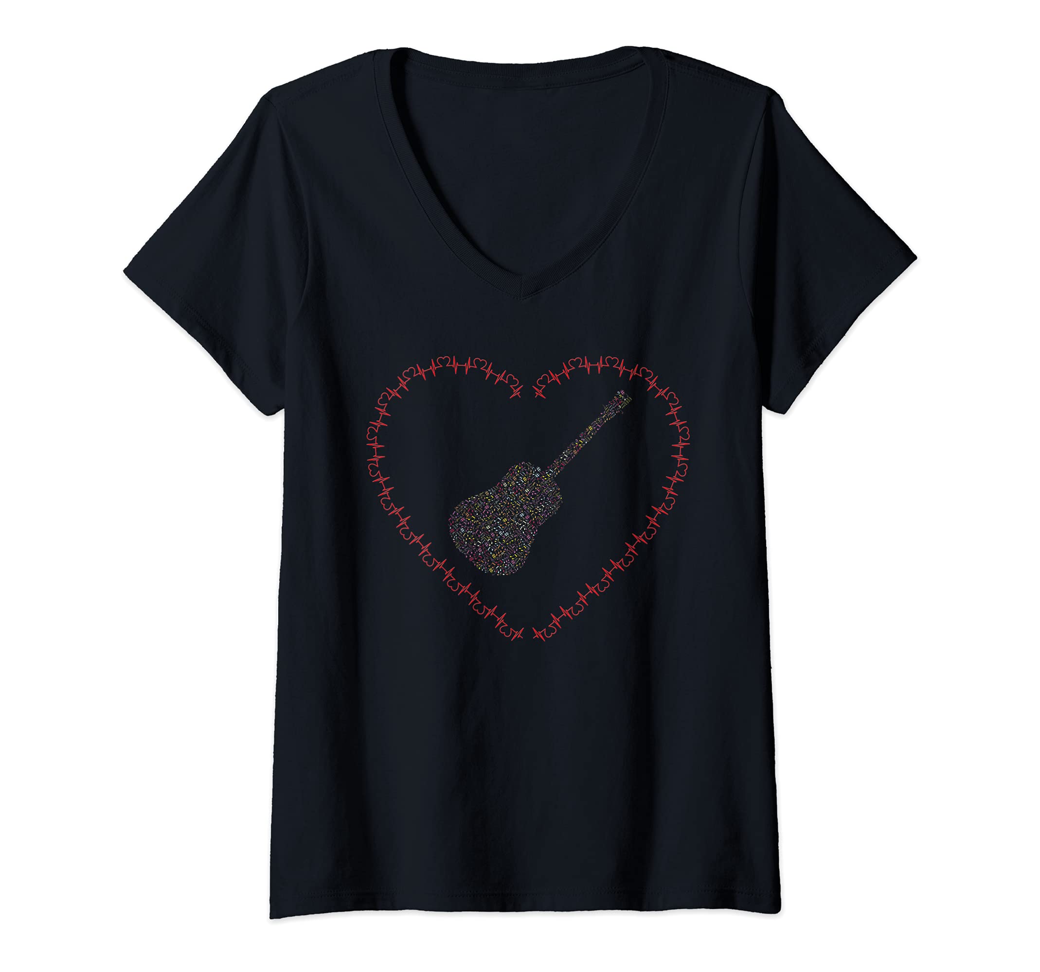 Womens Ukulele Guitar Rock Star, heart gift music guitarist band V-Neck T-Shirt