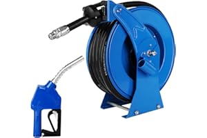 FADHOLE Diesel Fuel Hose Reel Blue, Heavy Duty Retractable 3/4" x 50ft Hose Reel with Automatic Shut Off 3/4 Fuel Nozzle Spring Driven Auto Swivel 300PSI Fuel Line Hose for Tank Truck Trailer Boat