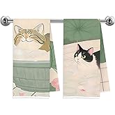 Trenstise Japanese Floral Cat Bathroom Hand Towels, Cat Lover Mom Lady Gifts, Vintage Flower Kitty Decorative Hand Towels for Bathroom Washroom Restroom, 16x24 Inch Set of 2 japanmao2