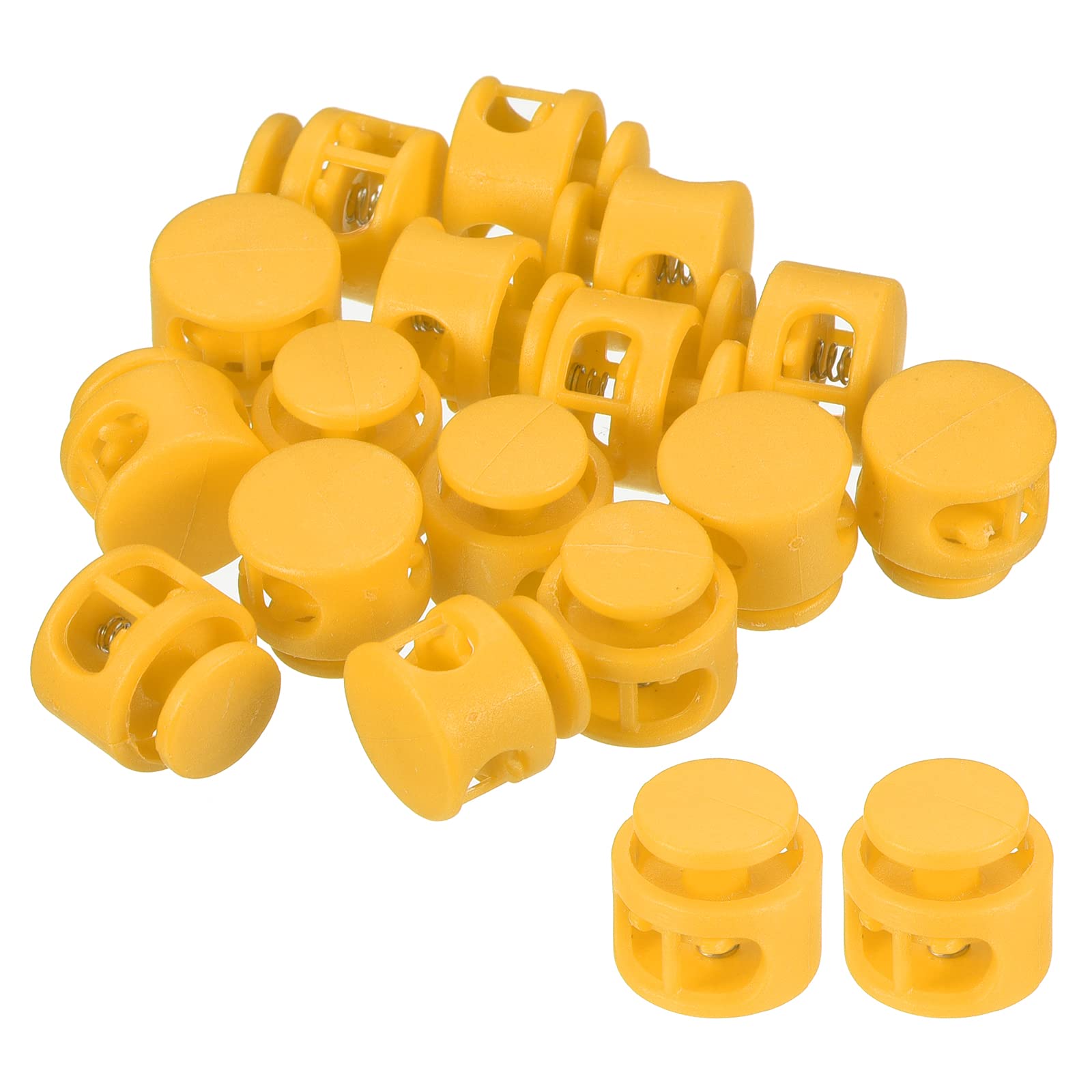 PATIKIL 0.7" Dia Cord Locks, 16 Pack Round Double Hole Stopper Elastic Cord Fastener Slider for Drawstring Bag Clothing Shoes, Yellow