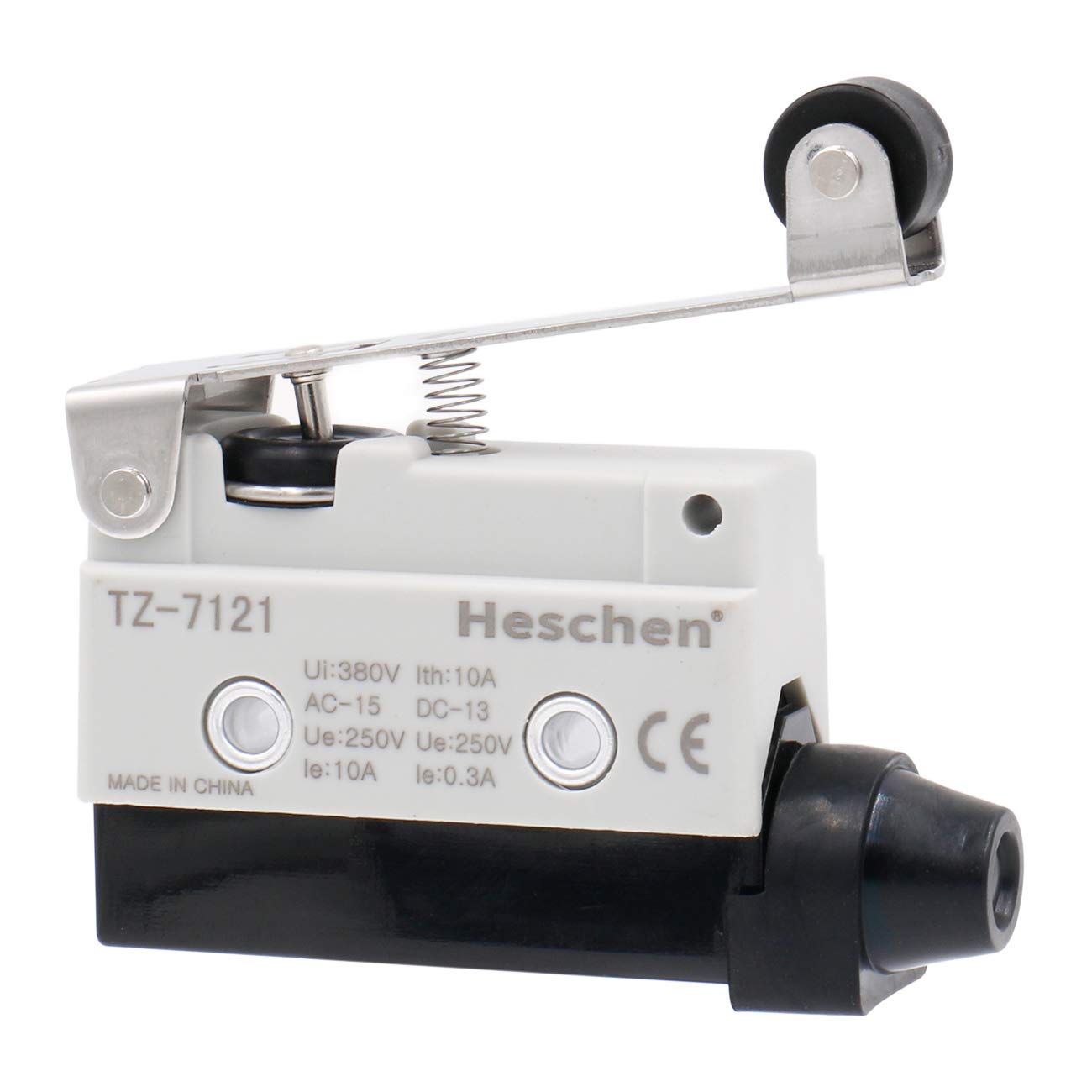 Heschen Horizontal Limit Switch, TZ-7121, Momentray Type, Long Roller Lever Actuator, AC 380V 10A, Single Pole