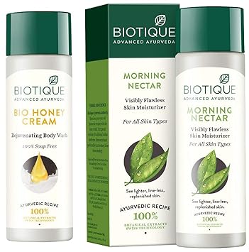 Biotique Bio Honey Cream Rejuvenating Body Wash, 190ml and Biotique Morning Nectar Flawless Skin Lotion for All Skin Types, 190ml