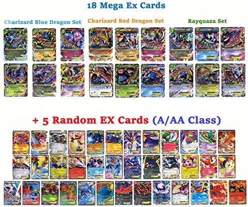 Set of 18 Mega EX Cards 2 X Charizard Rayquaza Gengar...etc + 5 EX Cards (A/AA Class Random) "NOT A CHINA CARDS" English Platinum Flash Cards