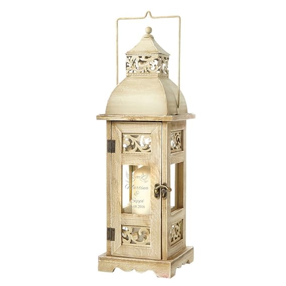 Casa Vivente Holz Laterne zur Hochzeit –Personalisiert mit Namen und Datum – Motiv Tauben - romantisches Windlicht – Gartenli