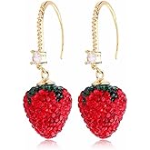 KUSPOAL strawberry's earrings for Women Girl Ladies, Zircon inlaid Strawberry's pendant hook earrings