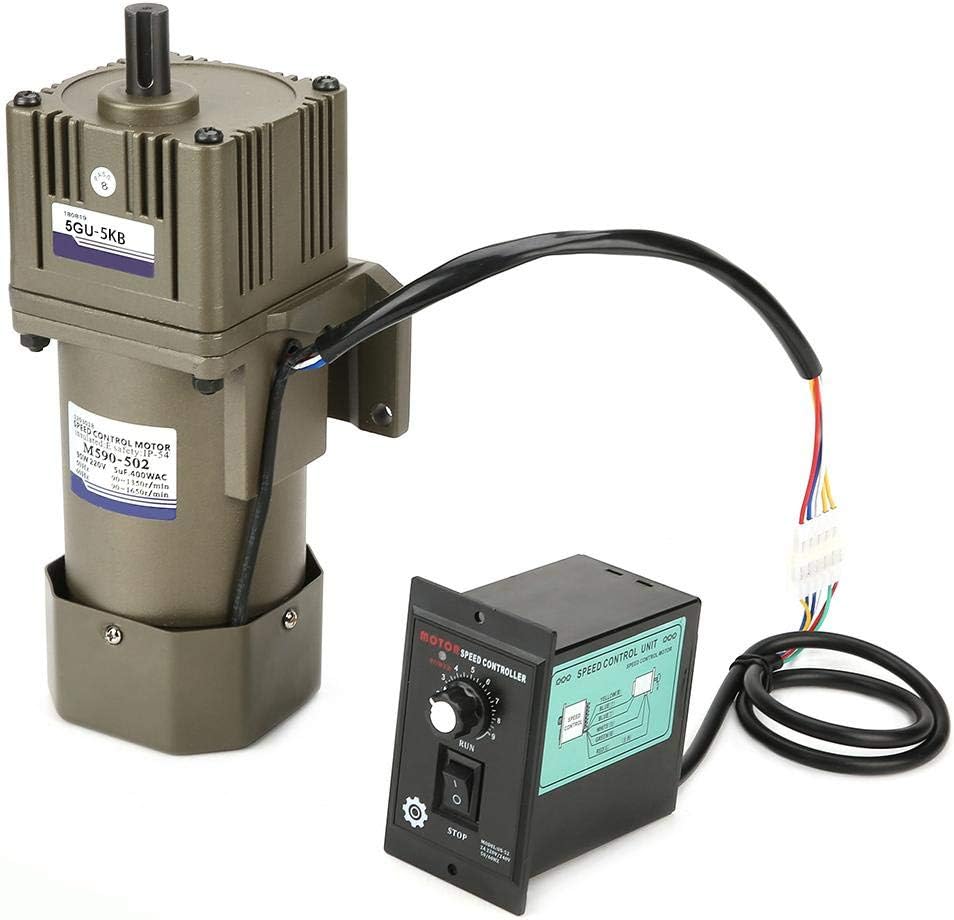 Electric Gear Motor, Walfront AC 220V 90W Single Phase Asynchronous Gear Motor High Torque Deceleration Adjustable Speed 5K/10K/20K/50K/100K RPM Optional(5k) - - 