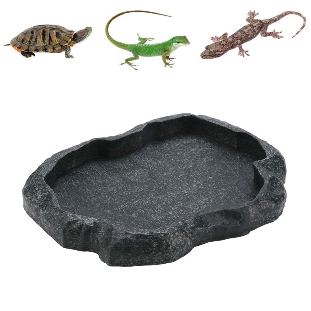 Reptile Rock Food Water Dish Food Bowl Worm Feeder Pet Feeder Dish for Tortoise Lizard Gecko Scorpion chameleons (M-Green)