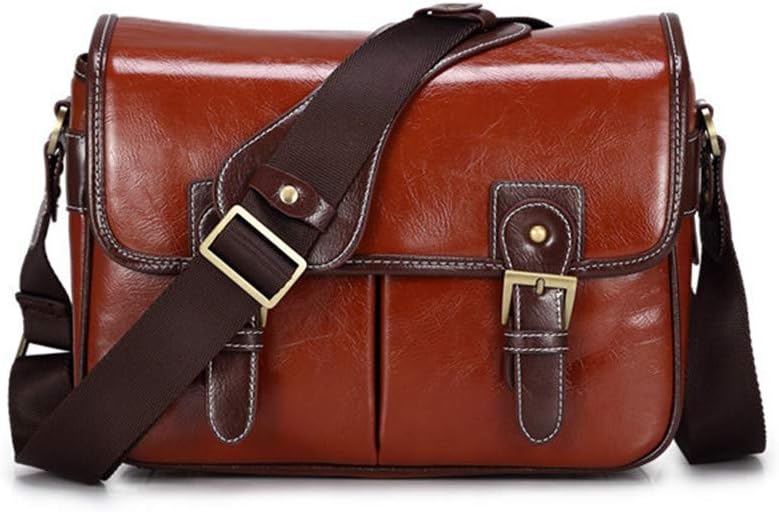 Leeec SLR camera bag Korean version imitation leather Crossbody bag waterproof camera rain camera bag for Nikon Canon Samsung Sony Leica,ReddishBrown,M
