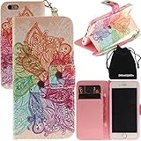 DRUnKQUEEn iPhone 6s Case, iPhone 6 Case, Wallet Purse Type Leather Credit Cards Case with Cellphone Holder Flip Cover for Apple iPhone6s iPhone6 - Hand Strap Included