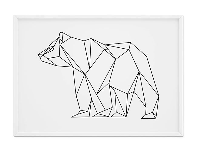 Fine Art Wandbild Origami Tier Poster Schwarz Weiß