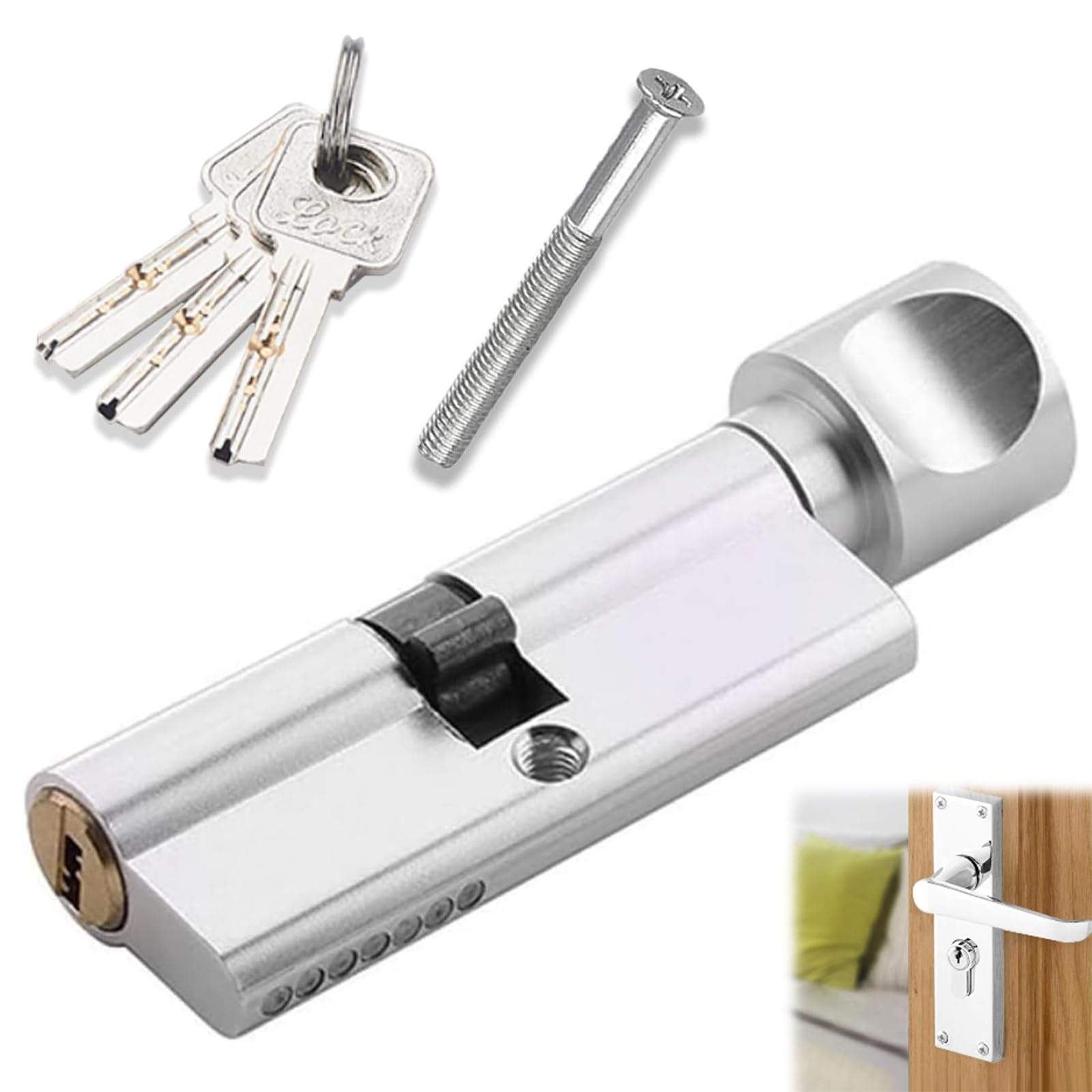 Xiciki 35T/35 Thumb Turn Euro Cylinder Lock 70mm,Door Barrel Locks with Keys for Wooden Upvc Door Locks, Anti-Drill Anti-Pick Anti-Snap Anti-Bump High Security Door Barrel with 3 Keys（Sliver）