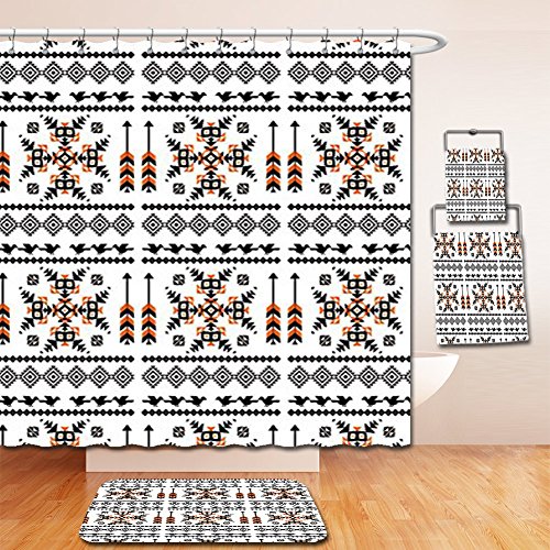 Nalahome Bath Suit: Showercurtain Bathrug Bathtowel Handtowel Native American Decor Ethnic Pattern Composition With Birds And Arrows