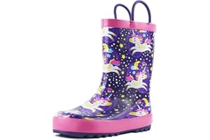 landchief Toddler Rain Boots, Kids Rain Boots Waterproof Rubber Boots for Girls and Boys with Fun Patterns and Easy-On Handles