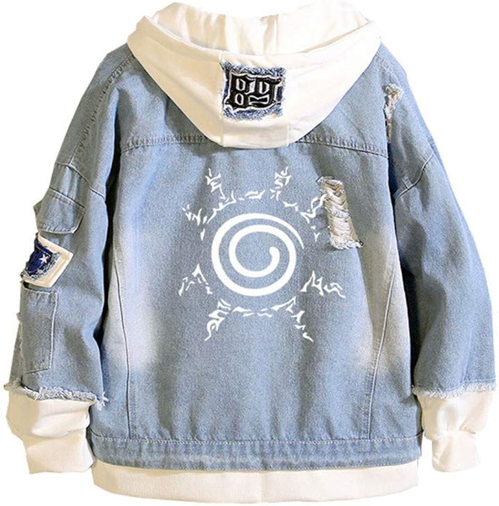 Naruto Anime Hoodie Denim Unisex Jacket Cosplay Denim Jacket Outwear
