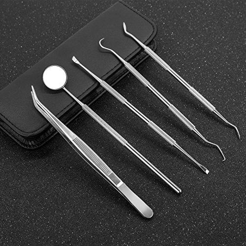 New Upgraded 5 PCS Dental Hygiene Tool Kit, Stainless Steel Dental Pick