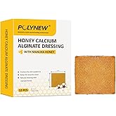 Polynew Impregnated Manuka Honey Calcium Alginate Dressing, 2"x2"-12Pcs/Box, Non-Adherent Calcium Alginate Dressing with Manuka Honey, Natural Wound Care Bandages for Burns, Faster Wound Care