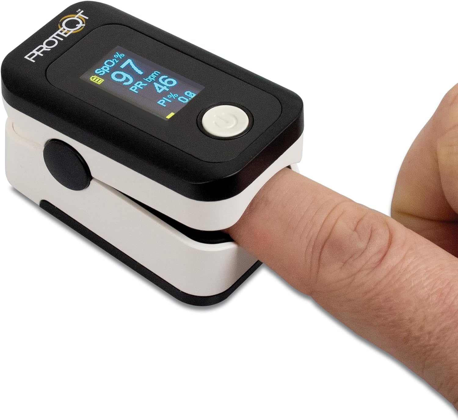 Proteqt Fingertip Pulse Oximeter, Rapid and Accurate Readings, Effectively Measuring SpO2, Multi-Function with HD OLED Screen & Reminder Alerts, UK Approved Medical Device